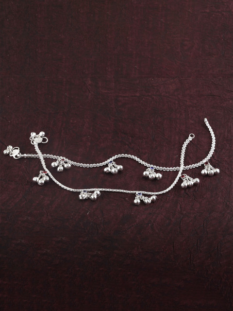 Lila Ghungroo Beaded Sitara Goli Latkan Anklets