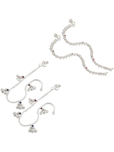 Heer Collection Set Of 2 Silver-Plated Ghungroo Beaded Anklet