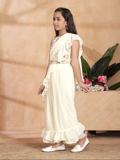 Aarika Girls Pure Georgette Belted Saree - Image 4