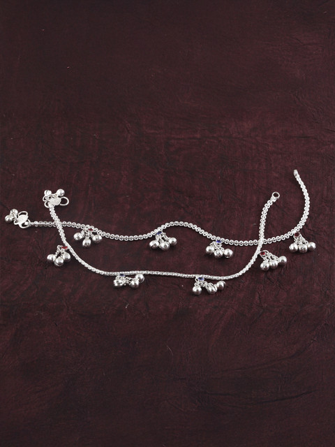 Heer Collection Silver-Plated Ghungroo Beaded Anklet - Image 3