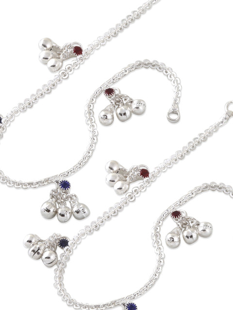 Heer Collection Silver-Plated Ghungroo Beaded Anklet - Image 4