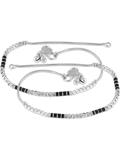 Heer Collection Set Of 2 Silver-Plated Ghungroo Beaded Anklets - Image 3