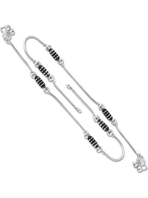 Heer Collection Silver-Plated Ghungroo Beaded Anklet