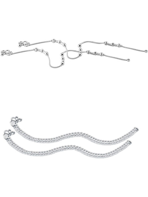 Heer Collection Set Of 2 Silver-Plated Ghungroo Beaded Anklets