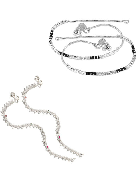 Heer Collection Set Of 2 Silver-Plated Ghungroo Beaded Anklet