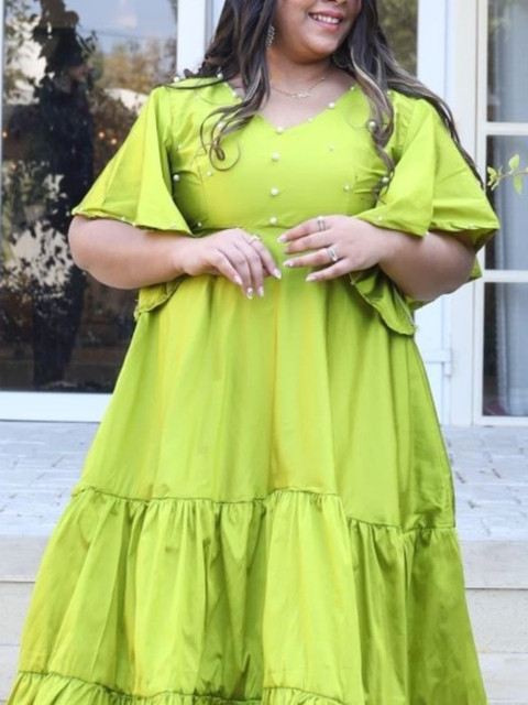 Swadeshi Shringaar Women Plus Size Embellished Tiered Fit & Flare Maxi Dress - Image 2