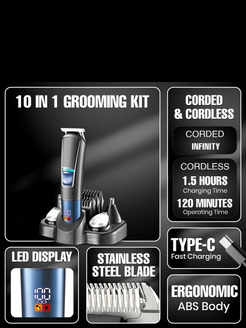 VGR Professional 10 In 1 Grooming Kit With LED Display V-108 - Black - Image 5