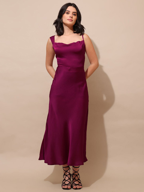 PURVAJA Women Solid Wine Fit and Flare Dress