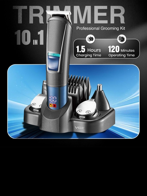 VGR Professional 10 In 1 Grooming Kit With LED Display V-108 - Black - Image 6