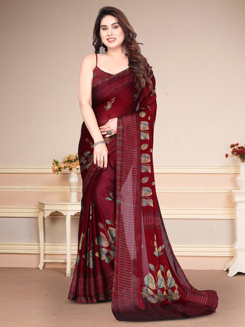 MAGNEITTA Women Floral Pure Chiffon Saree