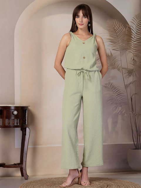 Oomph! Women V-Neck Waist Tie-Ups Basic Jumpsuit