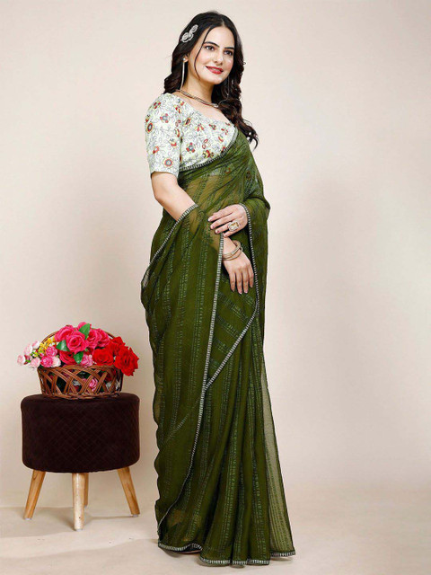 K 5 Fashion Striped Pure Chiffon Saree