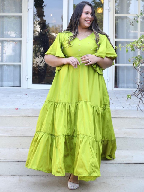 Swadeshi Shringaar Women Plus Size Embellished Tiered Fit & Flare Maxi Dress - Image 5