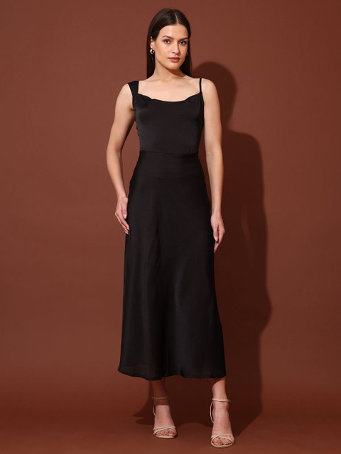 PURVAJA Sheen & Shine Women Solid Black Fit and Flare Dress