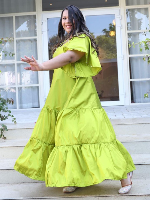 Swadeshi Shringaar Women Plus Size Embellished Tiered Fit & Flare Maxi Dress - Image 6