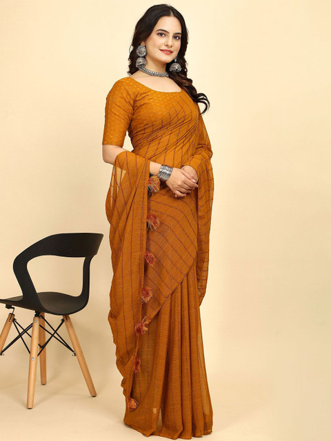 K 5 Fashion Striped Pure Chiffon Saree
