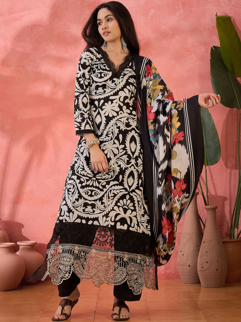 Sangria Floral Printed Unstitched Dress Material