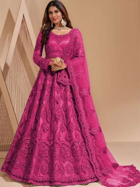 Aika Embroidered Thread Work Net Semi-Stitched Lehenga & Unstitched Blouse With Dupatta