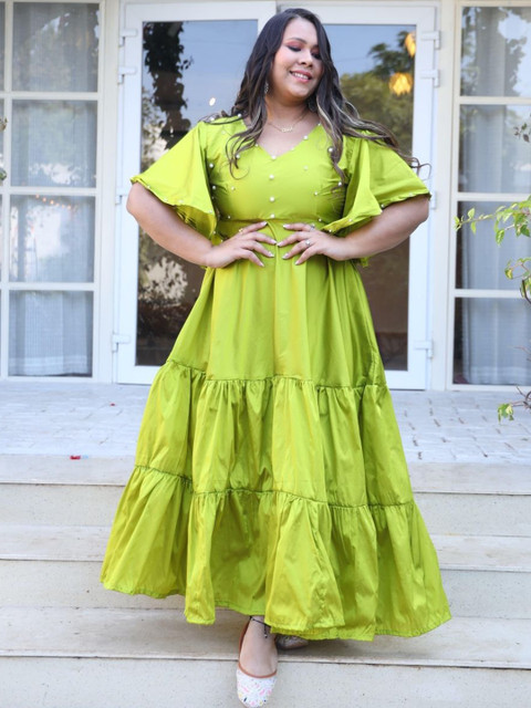 Swadeshi Shringaar Women Plus Size Embellished Tiered Fit & Flare Maxi Dress