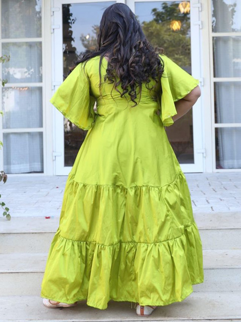 Swadeshi Shringaar Women Plus Size Embellished Tiered Fit & Flare Maxi Dress - Image 4