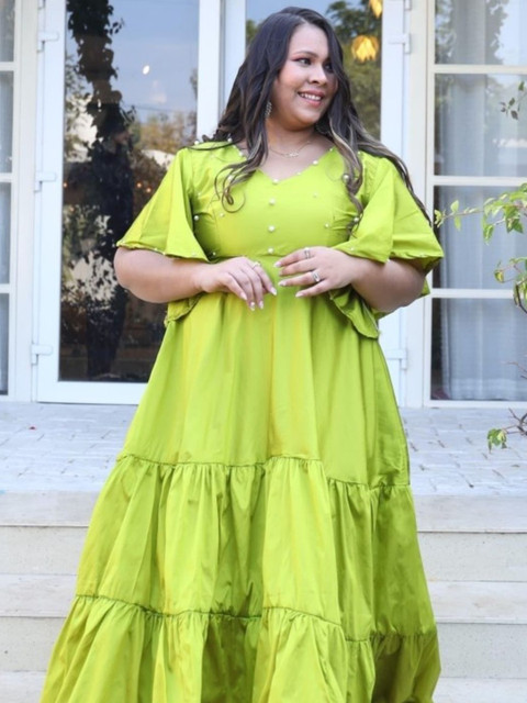 Swadeshi Shringaar Women Plus Size Embellished Tiered Fit & Flare Maxi Dress - Image 8