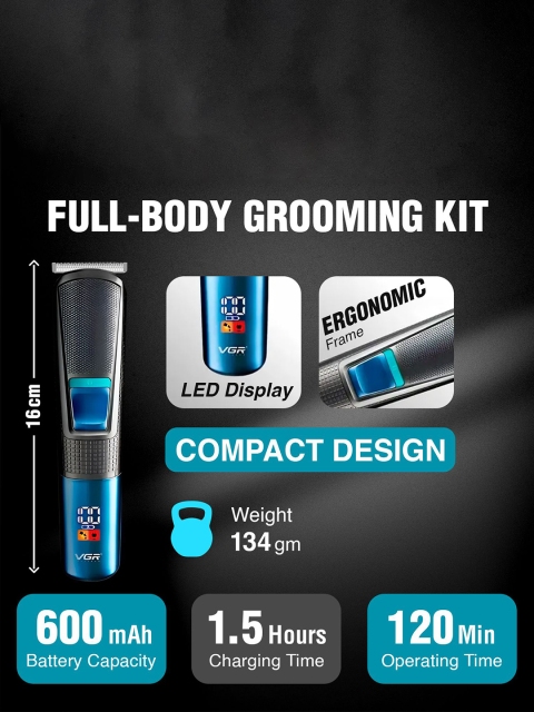 VGR Professional 10 In 1 Grooming Kit With LED Display V-108 - Black - Image 7