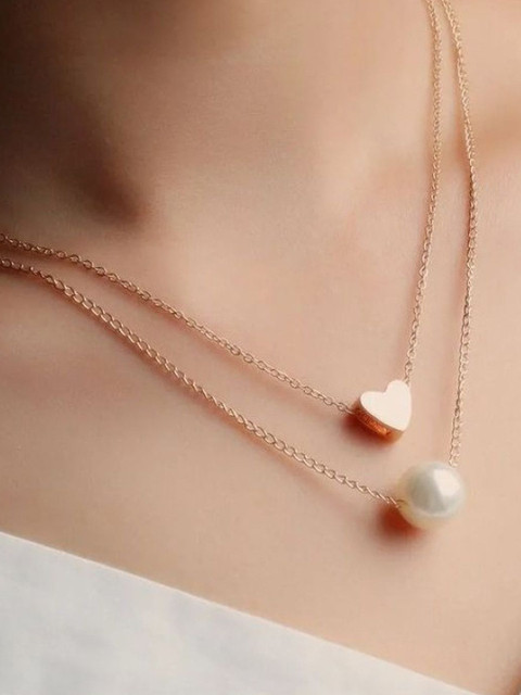 Sangria Pearls Beaded Heart Double Chain