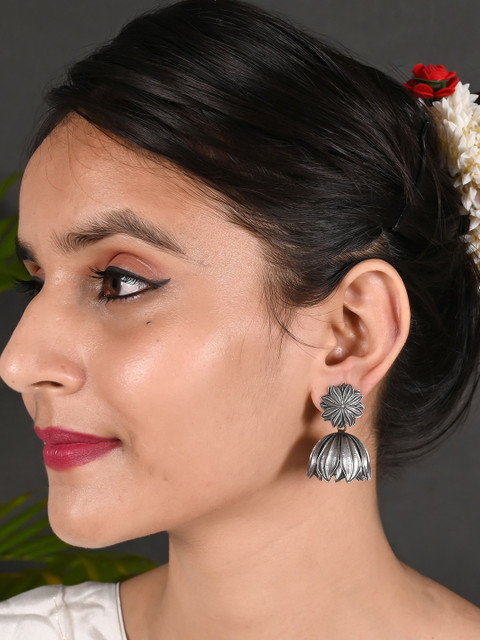 Tanusha Jewels Silver-Plated Oxidised Dome Jhumkas - Image 3