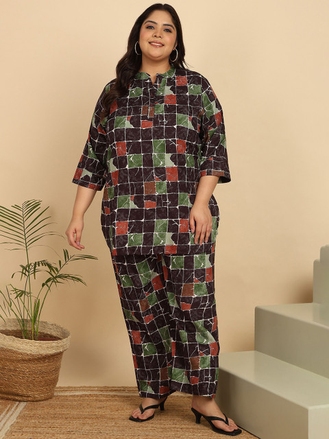ISHQY Plus Size Printed Pure Cotton Shirt With Palazzo Co-Ords