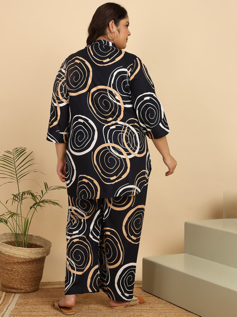 ISHQY Plus Size Floral Printed Pure Cotton Top With Palazzo Co-Ords - Image 4