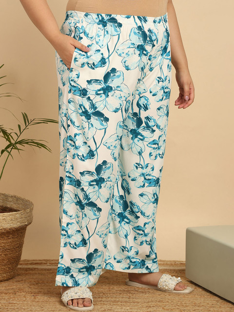 KALINI ISHQY Plus Size Floral Printed Pure Cotton Shirt With Palazzos - Image 7