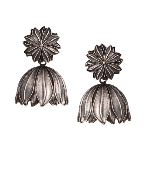 Tanusha Jewels Silver-Plated Oxidised Dome Jhumkas - Image 2