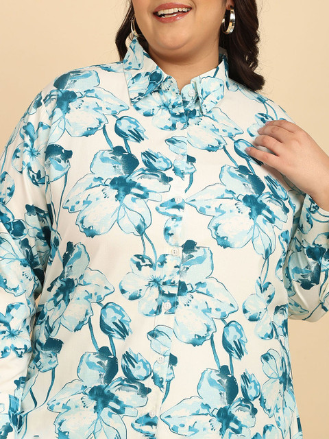KALINI ISHQY Plus Size Floral Printed Pure Cotton Shirt With Palazzos - Image 2