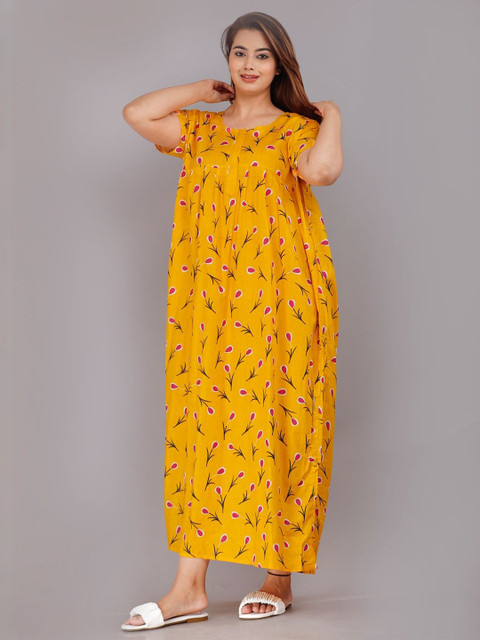 AAKARSHANA CREATION Women Printed Pure Cotton Maxi Nightdress