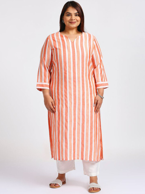 Sizeupp Striped Plus Size Round Neck Top with Trousers Co-Ords