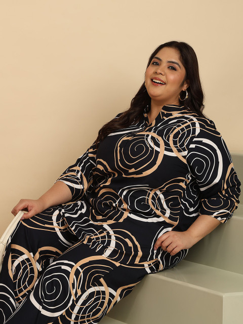 ISHQY Plus Size Floral Printed Pure Cotton Top With Palazzo Co-Ords - Image 6