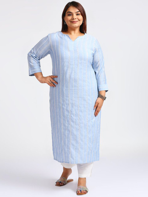 Sizeupp Striped Plus Size Round Neck Top with Trousers Co-Ords