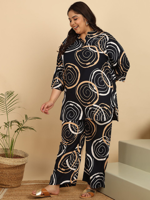 ISHQY Plus Size Floral Printed Pure Cotton Top With Palazzo Co-Ords - Image 3