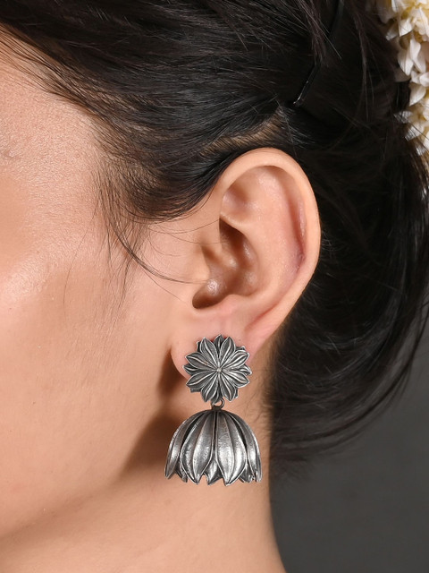 Tanusha Jewels Silver-Plated Oxidised Dome Jhumkas - Image 4