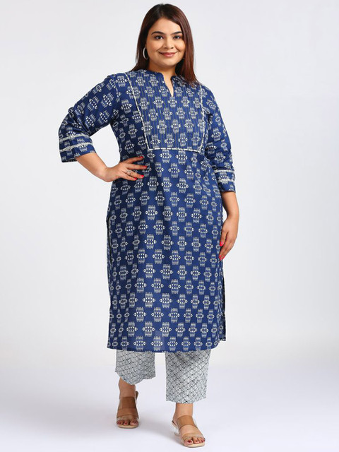 Sizeupp Printed Plus Size Round Neck Top with Trousers Co-Ords