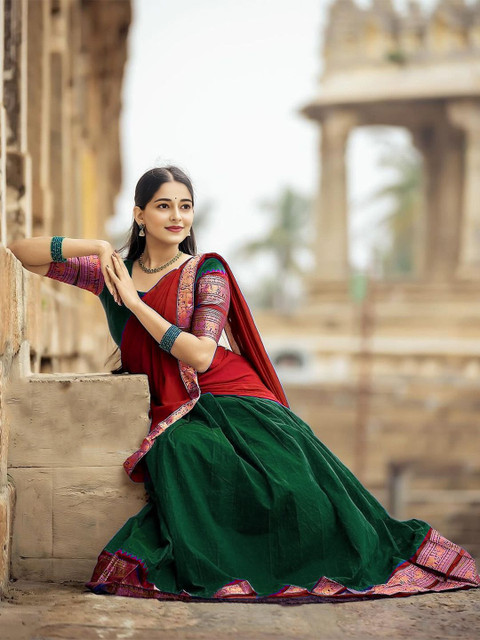 MANMOHITSAREE Semi-Stitched Silk Lehenga & Unstitched Blouse With Dupatta