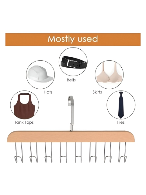 DeoDap Beige & Silver-Toned Space Saving 8-Hook Wooden Hanger - Image 7