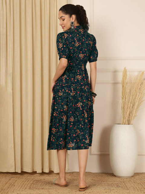 Anouk Women Floral Printed Shirt Collar Anarkali Ethnic Kurta - Image 5