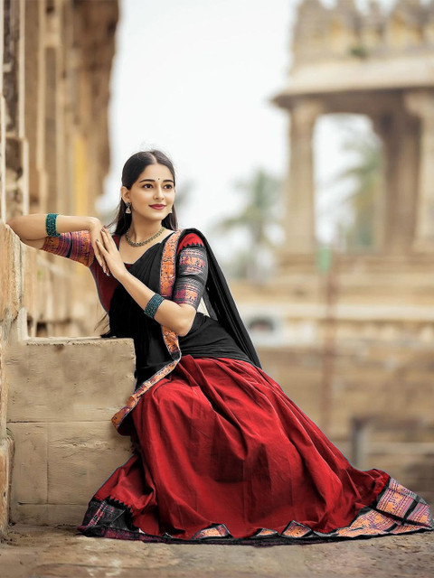 MANMOHITSAREE Semi-Stitched Silk Lehenga & Unstitched Blouse With Dupatta