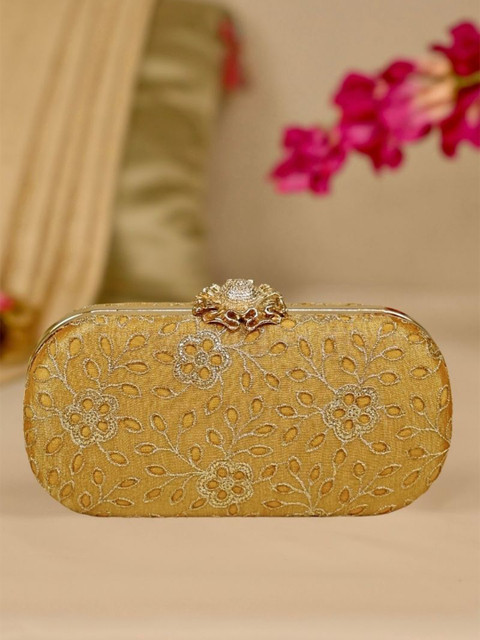 AMYRA Tarang cutwork Capsule Clutch - Mustard