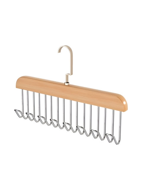 DeoDap Beige & Silver-Toned Space Saving 8-Hook Wooden Hanger - Image 4