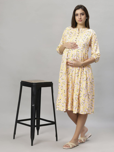 Mammas Maternity Floral Printed Maternity A-Line Midi Dress