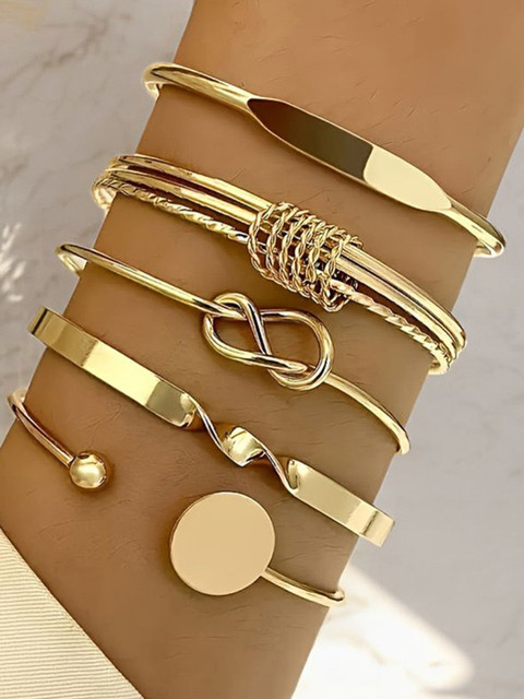 Shining Diva Fashion Set Of 5 Gold-Plated Cuff Bracelet