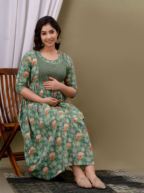 Moda Rapido Women Floral Printed Thread Work Maternity Anarkali Kurta