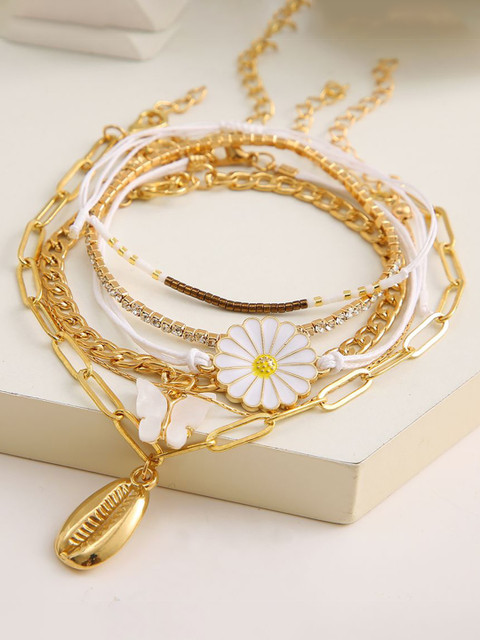 Shining Diva Fashion Women 6 Crystals Gold-Plated Charm Bracelet